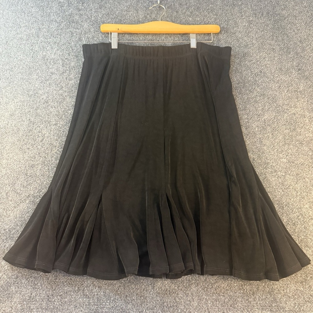 Laura Ashley Black‎ Pull On Flare Midi Skirt Women's L Stretch Knit Elastic